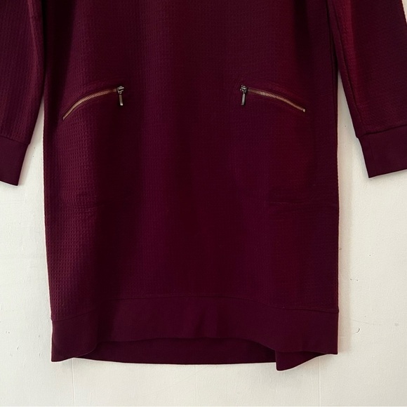 J. Jill Burgundy Waffle Knit V-Neck Long Sleeve Tunic Shift Dress Size Medium - Picture 5 of 11